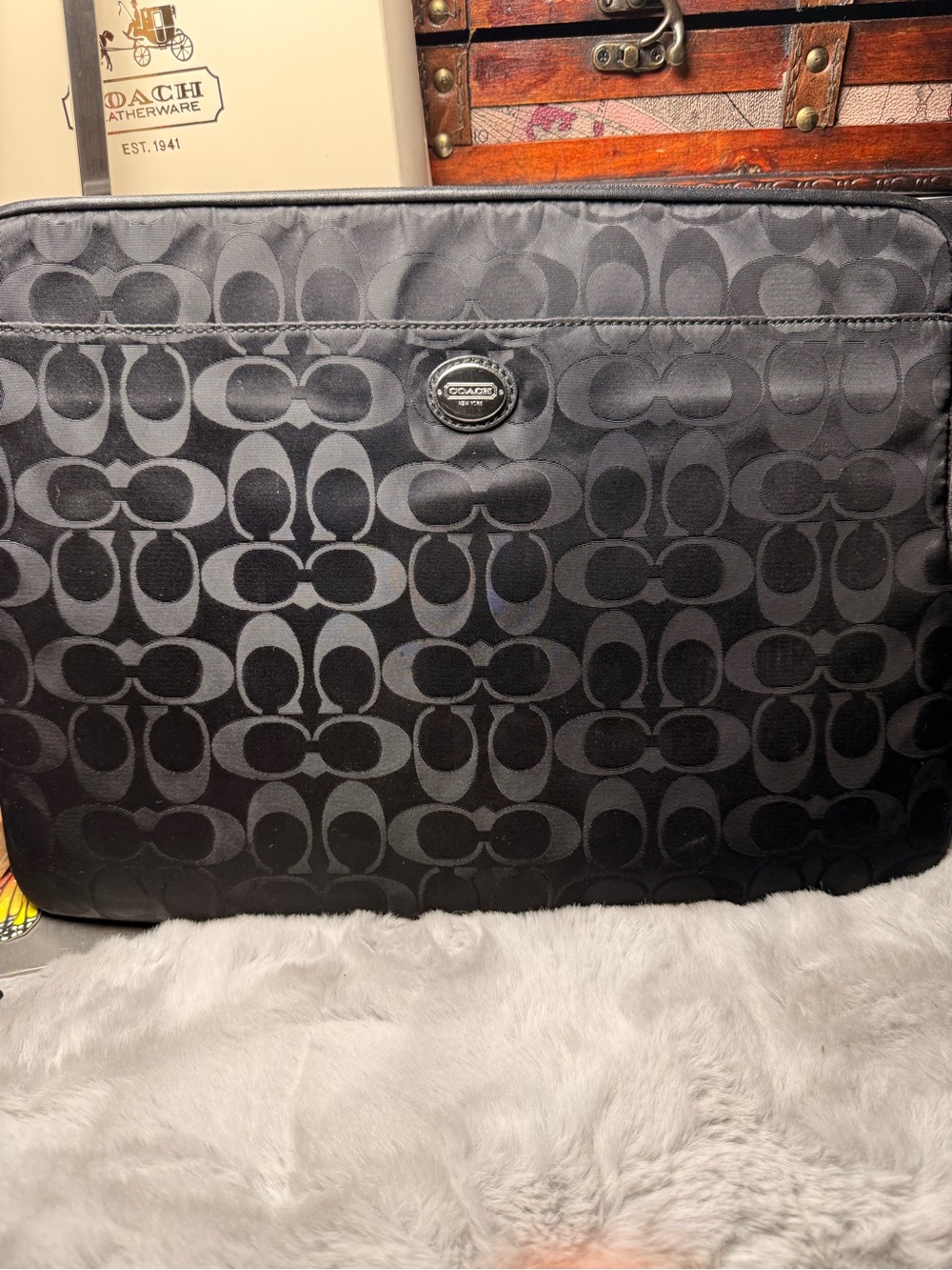 Coach Men’s Black Signature Jacquard Laptop Briefcase